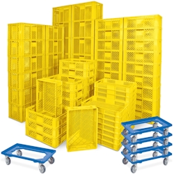 BRB 78 Stück Stapelkörbe/Bäckerkästen in 5 Größen, Grundmaß LxB 600 x 400 mm, H 90 mm, 150 mm, 240 mm, 320 mm, 410 mm, Farbe gelb, blau Image