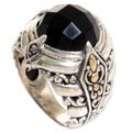 Black Majestic,'Gold Accented Sterling Silver Onyx Cocktail Ring'