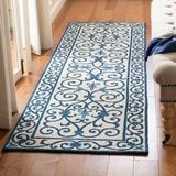 Blue/White 30 x 0.25 in Area Rug - Fleur De Lis Living Brayton Oriental Handmade Tufted Ivory/Dark Blue Area Rug Wool, | 30 W x 0.25 D in | Wayfair