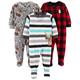 Simple Joys by Carter's Baby-Mädchen 3-Pack Loose Fit Flame Resistant Fleece Footed Pajamas Kleinkindschläfer, Buffalo Karos/Eisbär/Streifen, 18 Monate (3er Pack)