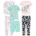 Simple Joys by Carter's Mädchen 6-Piece Snug Fit Cotton Pajama Set Pyjamaset, Grün Punkte/Marineblau Donut/Rosa Elefant/Weiß Zebra, 5 Jahre (3er Pack)