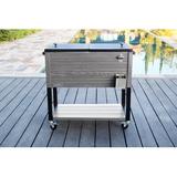 Permasteel 80-Qt Outdoor Rolling Patio Cooler on Wheels Woodgrain Style in Gray | 32.5 H x 35.5 W x 20.25 D in | Wayfair PS-205-80QT