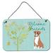 August Grove® Welcome Friends Springer Spaniel Hanging Prints Wall Décor Metal in Green/Blue/Brown | 8 H x 12 W x 0.03 D in | Wayfair