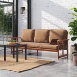 Steelside™ Lila Patio Sofa w/ Cushions Wood/Natural Hardwoods in Brown/White | 33 H x 84 W x 32 D in | Wayfair 3AF7602E1A8942E5A449864AE726DF5B