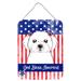 The Holiday Aisle® God Bless American Flag w/ Retriever Hanging Prints Wall Décor Metal in Blue/Gray/Red | 12 H x 16 W x 0.03 D in | Wayfair