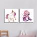 Harriet Bee 'Unicorn Love' - 2 Piece Print Set Canvas in Indigo/Pink | 18 H x 18 W x 1 D in | Wayfair 7BC81EFC0B8D4C11AEED985A51851943