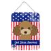 The Holiday Aisle® God Bless American Flag w/ Retriever Hanging Prints Wall Décor Metal in Blue/Gray/Red | 12 H x 16 W x 0.03 D in | Wayfair