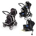 Kids Kargo Double Tandem Duellette Hybrid + 2 Isofix Car Seats and Bases (Black)