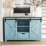 Rosalind Wheeler 58" Wide Single Drawer Credenza Wood in Blue/Brown/Gray | 38 H x 58.4 W x 18 D in | Wayfair B46F7A4FCE724498863117FF5CB1DE61