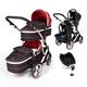 Kids Kargo Double Tandem Duellette Twins + 2 Isofix Car Seats and Bases (Red)