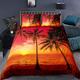 Loussiesd Tropical Bedding Set Double Size Palm Trees Theme Comforter Cover Beach Sun Duvet Cover Set with 2 Pillowcases Soft Microfiber Zipper Decorative Orange Black Quilt Cover 3 Piece Lightweight