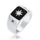 Kuzzoi 060112320 Men's Signet Ring, Solid 11 mm Wide in 925 Sterling Silver, Black Enamel with Star Design, Ring for Men in Ring Size 54 - 66 silver