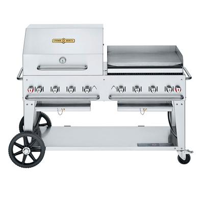 Crown Verity CV-MCB-60 SI50/100-RGP Liquid Propane 60" Mobile Outdoor Grill with Single Gas Connection, 50-100 lb. Tank Capacity, and RGP Roll Dome / Griddle Package