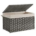 SONGMICS Rattan-Style Storage Box, Indoor Storage Basket, 65L Landry Hamper, Decorative Bin with Lid Liner Handles, Storage Trunk, Grey RST56WG