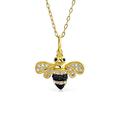 Bling Jewelry Elegant Queen Bee Pendant Necklace for Women - Black and Golden Cubic Zirconia, 14K Yellow Gold Plated, 925 Sterling Silver