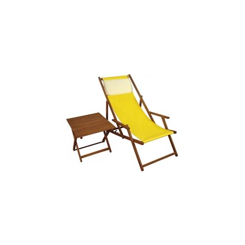 Liegestuhl gelb Gartenliege Tisch Kissen Deckchair Sonnenliege Gartenstuhl Massivholz 10-302TKH