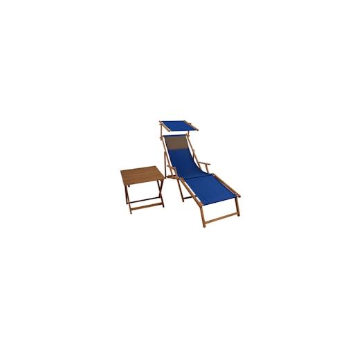 Sonnenliege blau Strandliege Holzliege Buche Fußteil Sonnendach Tisch Kissen 10-307 FST KD