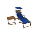 Erst-Holz Sonnenliege blau Strandliege Holzliege Buche Fußteil Sonnendach Tisch Kissen 10-307 FST KD
