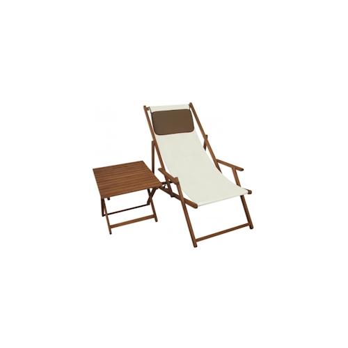 Liegestuhl weiß Gartenliege Kissen Tisch Sonnenliege Holz Gartenstuhl Massivholzmöbel 10-303TKD