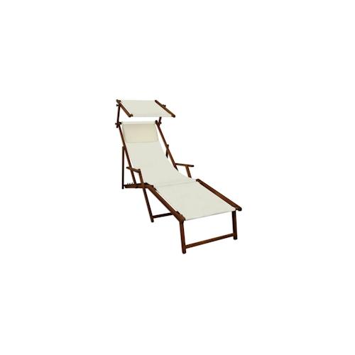 Sonnenliege weiß Liegestuhl Fußteil Sonnendach Gartenliege Holz Deckchair Gartenmöbel 10-30 FS