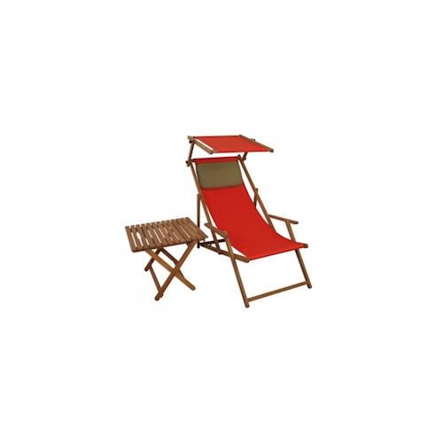 Strandstuhl rot Sonnenliege Gartenliege Buche dunkel Sonnendach Tisch Kissen 10-308 S T KD