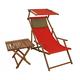 Erst-Holz Strandstuhl rot Sonnenliege Gartenliege Buche dunkel Sonnendach Tisch Kissen 10-308 S T KD