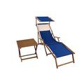 Erst-Holz Sonnenliege blau Strandliege Holzliege Buche Fußteil Sonnendach Tisch Kissen 10-307 FST KH