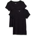 Amazon Essentials Damen T-Shirt mit Flügelärmeln und U-Ausschnitt in schmaler Passform, 2er-Pack, Schwarz, M