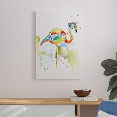 Ebern Designs 'Smarty-Pants Flamingo' Painting on Canvas in White | 36 H x 24 W x 1.25 D in | Wayfair 0F4251720E994C1698EE23987987898B