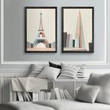 Ivy Bronx 'Graphic Pastel Architecture I' by Antonyus Bunjamin (Abe) - 2 Piece Picture Frame Painting Print Set Canvas | Wayfair