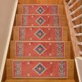 Orange/Red 0.4 x 9 W in Stair Treads - Millwood Pines Seagirt Premium Hotel Quality Southwestern Tribal Terra Cotta & Red Stair Tread Synthetic Fiber | Wayfair