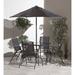 Winston Porter Kroll 6 Piece Outdoor Dining Set w/ Umbrella Glass/Metal in Black | 27.5 H x 35.4 W x 35.4 D in | Wayfair