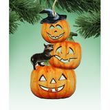 The Holiday Aisle® Tidaholm Scary Pumpkin Wooden Hanging Figurine Ornament Wood in Black/Brown/Yellow | 5.5 H x 5 W x 0.25 D in | Wayfair