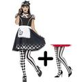 Gothic Alice + Tights Ladies Fancy Dress Wonderland Halloween Adults Costume New (Small UK 8-10)