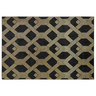 Teppich Schwarz Viskose 160 x 230 cm Geometrisches Muster Gold Baumwoll-Unterseite Kurzflor Rechteckig Glamour Look Wohn