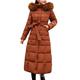 ORANDESIGNE Ladies Womens Casual Fashion Winter Warm Faux Fur Hooded Coat Long Cotton Padded Jackets Pocket Coats Brown UK 14