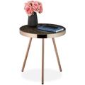 Table d'appoint, Design retro, Salon, plaque de verre ronde avec aspect marbre, HxD 45x42cm,