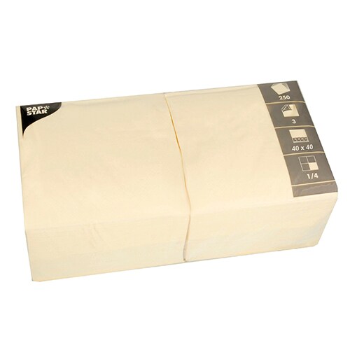 Papstar 4 X 250 Servietten, 3-lagig 1/4-Falz 40 cm x 40 cm creme Image