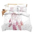 Loussiesd Pink Comforter Cover King Size Girls Bedding Set Dream Catcher Decorative 3 Pieces Galaxy Duvet Cover Set Modern Bedspread Cover with 2 Pillowcase Dreamcatcher Pattern Microfiber Zipper