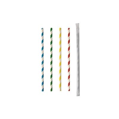 PAPSTAR 1000 Trinkhalme, Papier Ø 6 mm · 20 cm farbig sortiert "Stripes" einzeln gehüllt