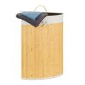 Relaxdays Bamboo Corner Basket, 65 x 49.5 x 37 cm, 64L, Folding Hamper with Laundry Sack, Creme
