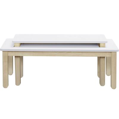 Tavolino basso scandinavo con banco integrato bianco e legno chiaro cybel - Bianco