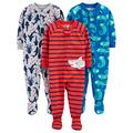 Simple Joys by Carter's Baby-Jungen 3-Pack Loose Fit Flame Resistant Polyester Jersey Footed Pajamas Kleinkindschläfer, Blau Chameleon/Grau Haifisch/Rot Streifen, 24 Monate (3er Pack)