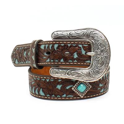 Kid's Fancy Tooled Overlay Belt in Brown Leather, size 22 by Ariat