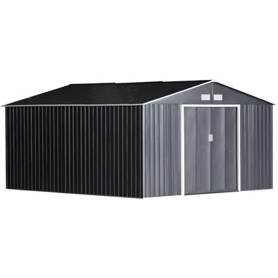 Metall Gerätehaus 26,2m³ 340x386x200cm Geräteschuppen mit Satteldach Fundament Schiebetür Image