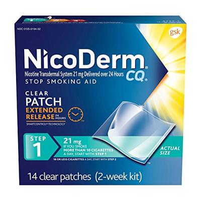 NicoDerm CQ Nicotine Patch, Clear, Step 1 to Quit Smoking, 21mg, 14 Count