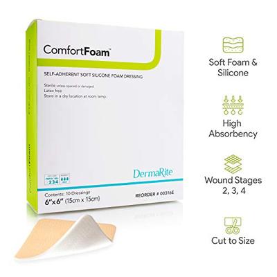 Dermarite Industries Comfort Foam with Silicone, 6x6, 10 Count