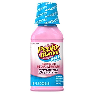 Pepto-Bismol Max 5 Symptom Relief Including Upset Stomach and Diarrhea Original Flavor Liquid, 8 Oun