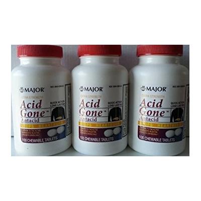 [3 PACK] EXTRA STRENGTH ACID GONETM ANTACID CHEWABLE TABLETS 100 CT *COMPARE TO THE EXACT SAME ACTIV