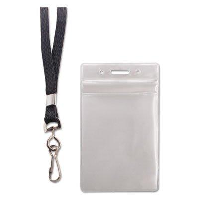 Resealable ID Badge Holder, Lanyard, Vertical, 2 5/8 x 3 3/4, Clear, 20/Pack